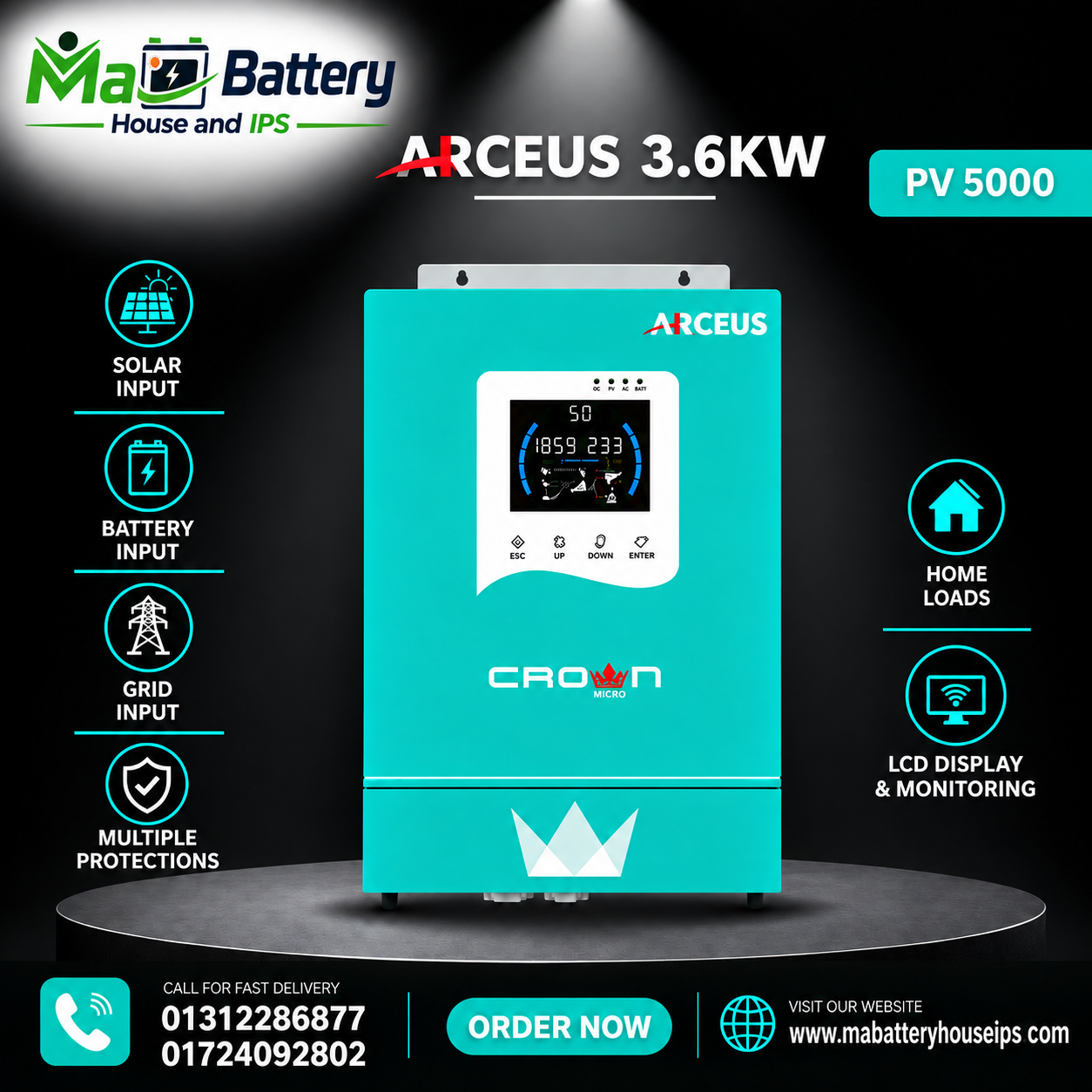 CrownMicro ARCEUS-3.6KW 24V PV-5000W MPPT Solar Inverter